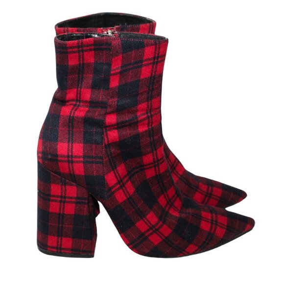 Alias Mae Shoes - Alias Mae women's booties size 39 red tartan plaid block heel pointed toe zip up